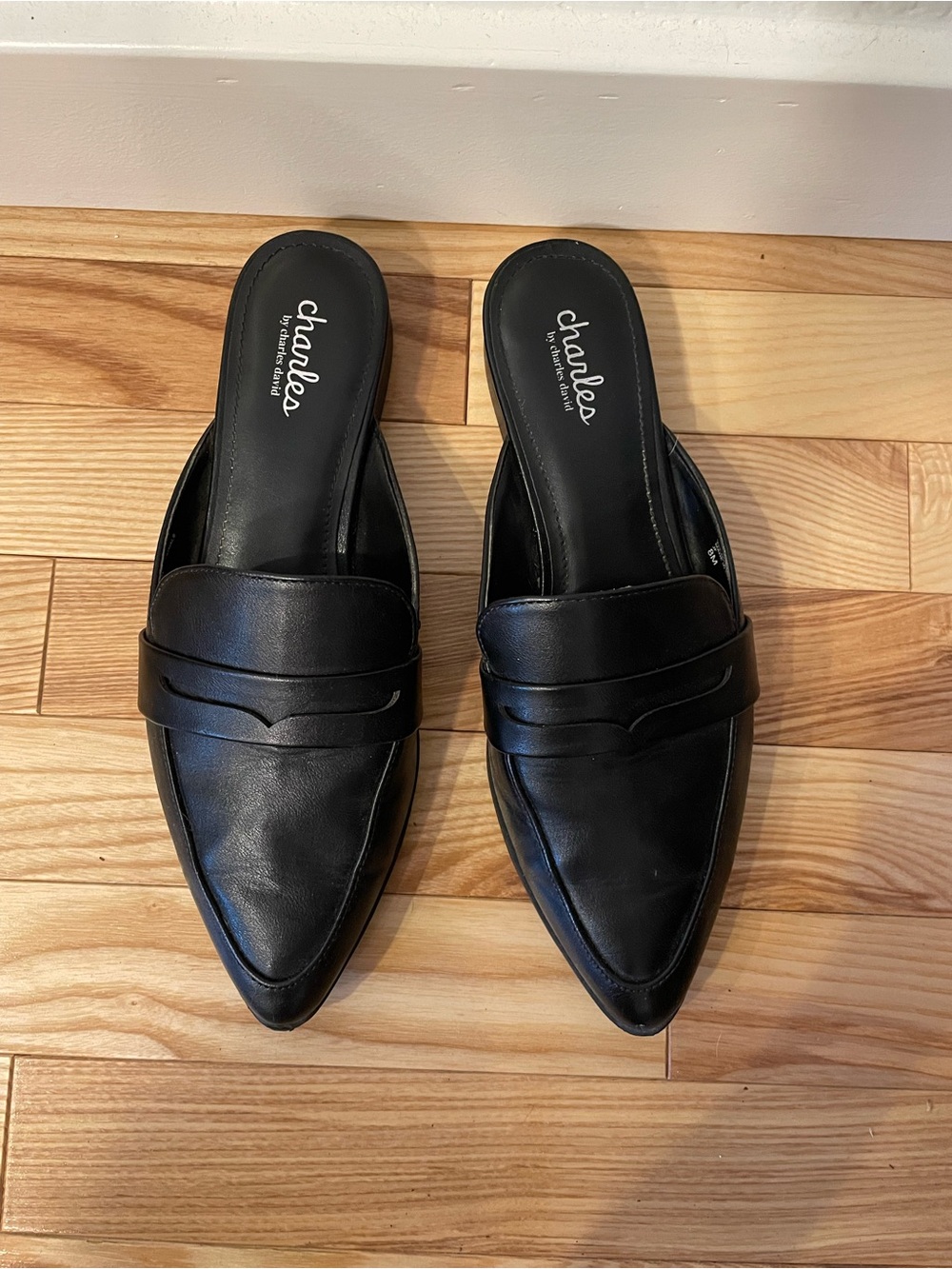 Charles by Charles David Black Pointed Leather Slip-On Loafers